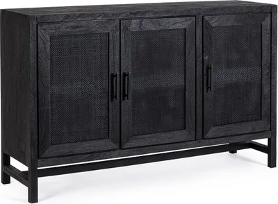 Produktbild von Sideboard Weston 125 x 35 x 80 cm Mango-Holz schwarz 3-Türig mit Rattanfront