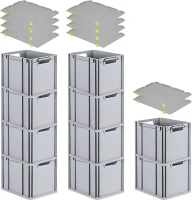 Produktbild von SparSet 10x Eurobox NextGen Economy mit Auflagedeckel und 4x Schiebeschnappverschlüsse Gelb | Griffe offen | HxBxT 32x30x40cm | 30 Liter | Eurobehälter, Transportbox, Transportbehälter, Stapelbehälter