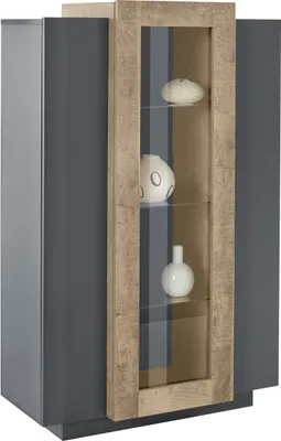 Produktbild von Standvitrine >Corona< (BxHxT: 80x120,5x38 cm) in anthrazit matt/ Oak