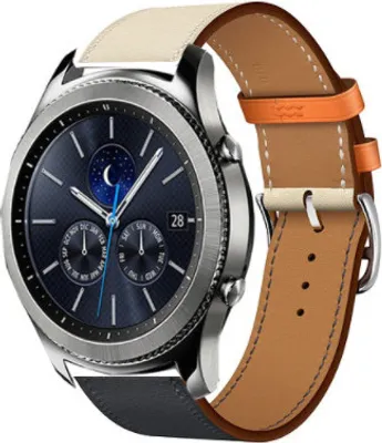 Produktbild von Strap-it Samsung Gear S3 Classic / Frontier Armband Leder (Weiß / Dunkelblau)