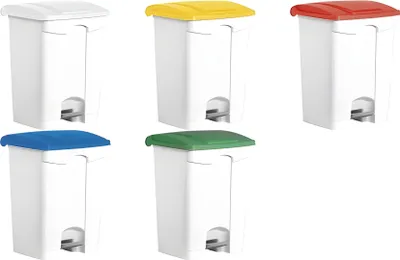 Image de helit H2402218 Poubelle à pédale helit « the step », 70 litres, blanc/jaune