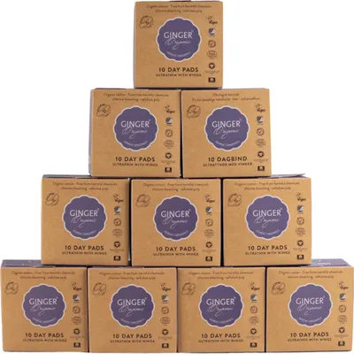 Produktbild von Ginger Organic - Monat binden - Vorteilspackung - 10 x 10 Stück