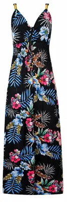 Produktbild von Damen Sommerkleid Maxi mit Blumenmuster: Schwarz Farbe: Schwarz