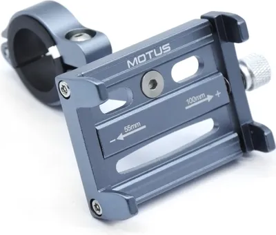 A close-up shot of a gray aluminum phone mount for bicycles and scooters.