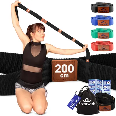 Productafbeelding van Yoga-riem met 10 lussen, niet-elastisch, voor stretching, 200x4 cm, zwart