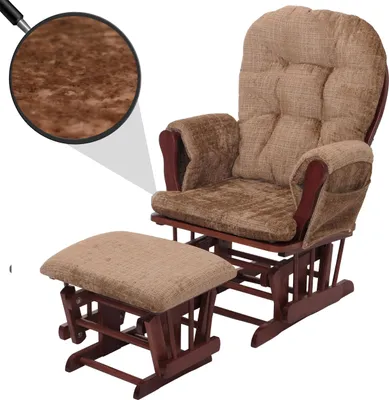 Obrázek produktu pro Relaxační křeslo HWC-C76, houpací křeslo s taburetem látka žinylka (465g/m²) Oeko-Tex  světle hnědá, tmavý rám