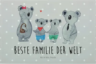 Produktbild von Mr. & Mrs. Panda Hackbrett Koala Familie zwei - Grau Pastell - Geschenk, Schneidebrett Aus Glas, Muttertag, Familienzeit, Schneidplatte, Küchenbrett, Koalabär