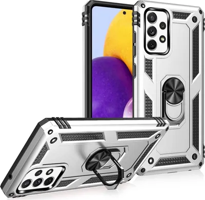 Produktbild von NALIA Ring Handyhülle für Samsung Galaxy A72, Silikon Cover & Hardcase Kratzfest Silber
