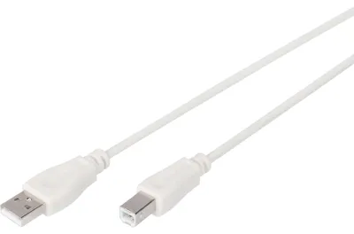 Produktbild von Digitus USB-A – USB-B Anschlusskabel, 3m, 3 m, USB A, USB B, USB 2.0, Männlich/Männlich, Beige