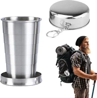 Produktbild von Famanu Trinkbecher mit Schlüsselanhänger - Faltbar und Tragbar für Reisen und Outdoor-Aktivitäten
