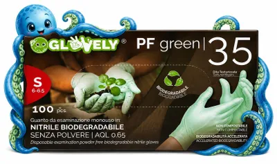 Produktbild von Einweghandschuhe Glovely biologisch abbaubar Nitril grün Größe S 100 Stück Daten, KI-generiertes Bild