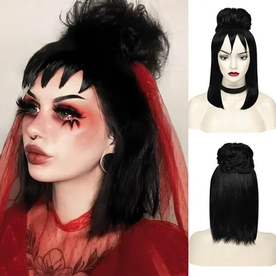 Immagine prodotto di Lunga Parrucca Nera Cosplay - Con Chignon