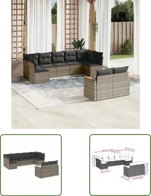 Produktbild von The Living Store 9-tlg. Garten-Sofagarnitur mit Kissen Grau Poly Rattan