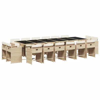 Produktbild von 17-tlg. Garten-Essgruppe mit Kissen Beige Poly Rattan