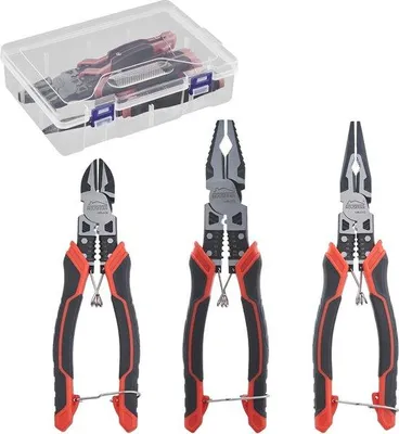 Produktbild von Famanu Zangenset 3-teilig - 7,5 Zoll Seitenschneider, 8,3 Zoll Kombizange, 9,3 Zoll Spitzzange