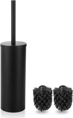 Image de Brosse WC avec support, en acier inoxydable, noire, avec un manche ergonomique, pour la salle de bain