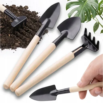Produktbild von Gartenwerkzeug-Set „Mini-Gartenwerkzeuge“ 3-Teilig: Rechen, Schaufel, Spat