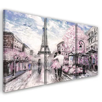 Produktbild von Triptychon auf leinwand weiße landschaften 150x100 cm Feeby rosa wandbild bereit zum aufhängen