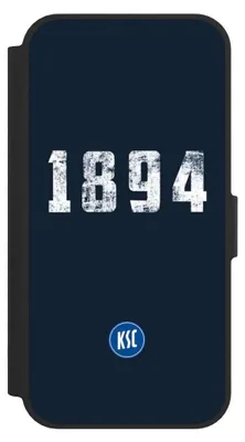 Produktbild von NIVOCASE Klapphülle für Apple iPhone 16e  Handyhülle aus Kunst Leder NIVOflip schwarz Bundesliga KSC Karlsruher SC