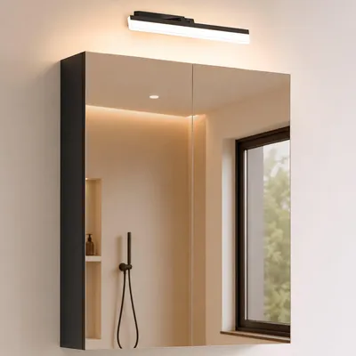 Image de doporro Armoire Murale Salle de Bains avec Miroir et Lampe Luxaris Noir Placard de Rangement Étagères Réglable Anthracite Mat en Bois Armoire de Toilette 3 Portes 60x15x70 cm Spiegelschrank 02