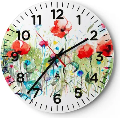 Produktbild von Wanduhr - Rund - Glasuhr - Blumen Wiese Blatt Natur - 40x40cm - Schleichendes Uhrwerk - Lautlos - zum Aufhängen bereit - Dekoration Modern - Wanddekoration aus Glas - C4AR40x40-3076