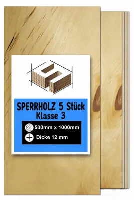 Produktbild von Rechteckige Birkensperrholzplatten zum Basteln und Bemalen – Lasergravur, CNC-Fräsen, Modellbau, Laubsägearbeiten, Brandmalerei und Decoupage – Klasse 3 – 50 × 100 cm (500 × 1000 mm) – 12 mm – 5 Stück