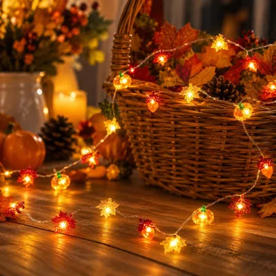 Herbst-Lichterkette 2,2 m, 20 LEDs, Timer, Warmweiß, IP44