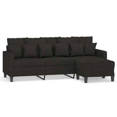 Produktbild von vidaXL 3-Sitzer-Sofa mit Hocker Schwarz 180 cm Stoff