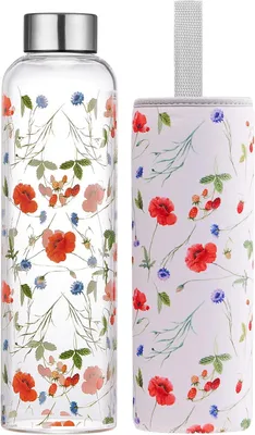 Imagen del producto de Botella de vidrio de borosilicato, 500 ml, a prueba de fugas, con funda protectora, ideal para deportes y actividades al aire libre