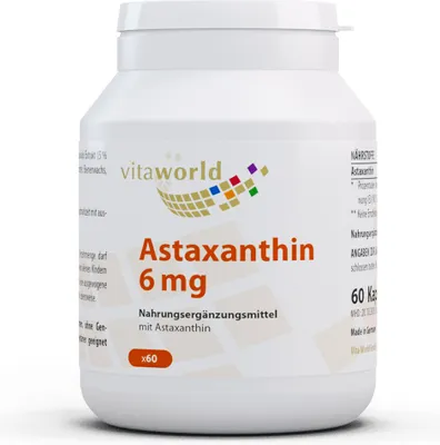 Produktbild von Vitaworld Astaxanthin 6 mg | 60 Kapseln | natürliches Astaxanthin aus Haematococcus pluvialis | vegan