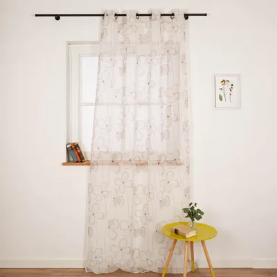 Produktbild von Ösenvorhang Blumen abstrakt Voile weiß beige 135x260cm