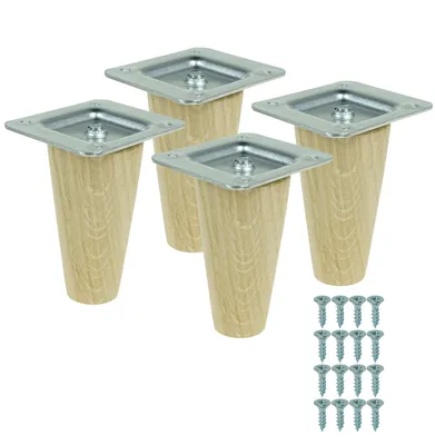 Produktbild von Möbelbeine aus massiver, unbehandelter Eiche, gerade Form, 10 cm, Montagefertiges Set, 4 Stück mit Schrauben