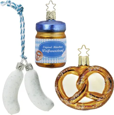 Produktbild von Christbaumschmuck Set Weißwurst, Senf, Brezel Glas 7,5 cm