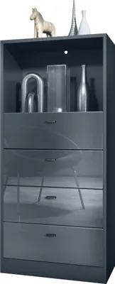 Produktbild von Vladon Kommode Pino V3,  Germany, Anrichte mit 4 Schubladen & 1 offenem Fach, Anthrazit matt/Grau Hochglanz ohne LED (56 x 125 x 36 cm)