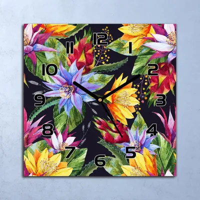Produktbild von Wanduhr Echt-Glas-Küchenuhr Tropische Blumen Quarz Lautlos 30x30 Deko Bilder