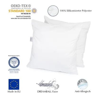 Obrázok produktu pre Sada 2 vankúšov 80 x 80 cm, 1100 g – vankúše z mikrovlákna – polyesterová výplň – vhodné pre alergikov – prateľné na 95 °C – extra mäkké vankúše na spanie