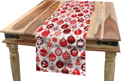 Produktbild von ABAKUHAUS Weihnachten Tischläufer, Vintage Weihnachtsszene, Esszimmer Küche Rechteckiger Dekorativer Tischläufer, 40 x 225 cm, Weiß und Vermilion