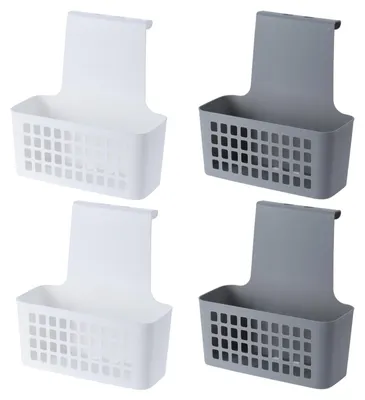 Zdjęcie produktu dla Zestaw 4 wiszących koszyków – białe i szare – plastikowe pojemniki do przechowywania
