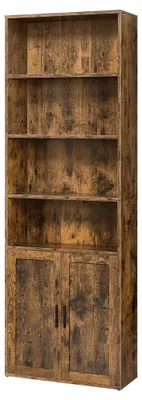 Immagine prodotto di Libreria a 6 ripiani con ante e vani aperti | Marrone | 60x24x175 cm