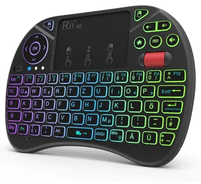 Produktbild von Mini Tastatur Funktastatur Touchpad-Tastatur - 2,4 GHz - Scrollrad - Schwarz - Mit Hintergrundbeleuchtung und Fernbedienung für Smart-TV und PC