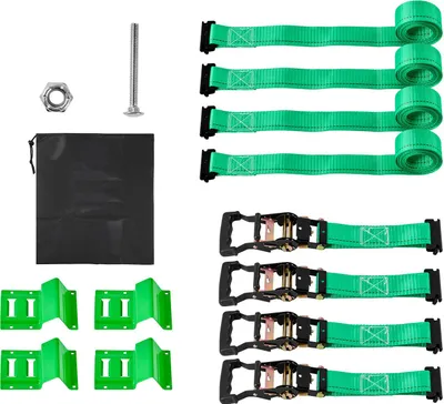 Produktbild von SucceBuy Radspanngurt Befestigungsgurt (50,8 x 2438,4 mm) mit Schnalle, 1986,73 kg Zugfestigkeit und 662 kg Tragkraft, Motorrad-Spannsystem zur Radsicherung, Reifengurt für SUVs und Anhänger, Grün