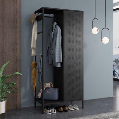 Kleiderschrank 'Puumala' 180 x 80 x 45 cm Garderobenschrank mit 4 Fächern und 1 Stange Metall Schwarz