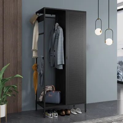 Image de Armoire 'Puumala' 180 x 80 x 45 cm Armoire penderie avec 4 compartiments et 1 tringle Métal noir