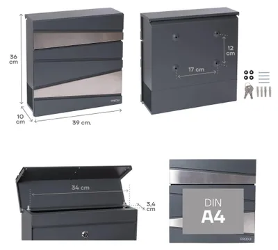 Imagen del producto de ARREGUI - Buzón de acero E6905, modelo "Briefkasten", con compartimento para periódicos en formato DIN A4