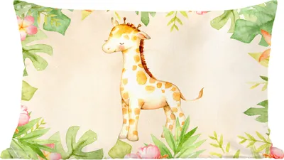 Produktbild von MuchoWow® Zierkissen Sofakissen Wohnzimmer Dekokissen 50x30 cm Giraffe - Aquarellfarbe - Blumen - Dschungel - Wohnzimmerdekoration - Polster mit Photo