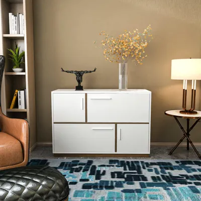 Produktbild von Skye Decor, Hochwertiger Konsolentisch, 120 x 45 x 81,6 cm, Weiß und Walnuss | 100% melaminbeschichtete Spanplatte, 18 mm dick | Modernes Design für stilvolle Wohnräume.