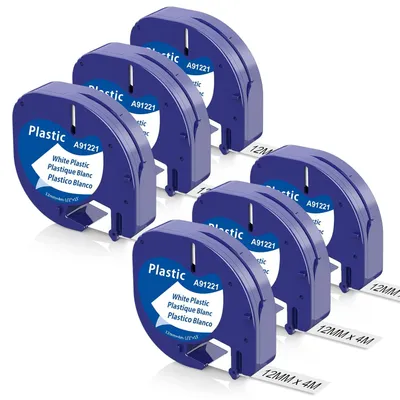 Produktbild von 6x kompatibles Dymo-Band 12 mm x 4 m fš¹r Dymo Letratag XR LT-100H LT-100T Letratag 200B Etikettendrucker, Dymo Letratag Nachfš¹llband, Schwarz auf Wei?, Kunststoff