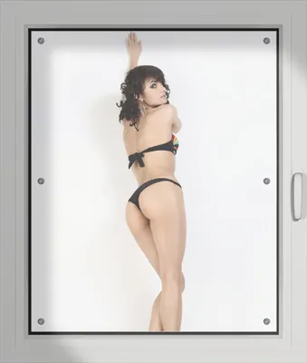 Produktbild von Wallario Lichtschutzbild, Dekorativer Sichtschutz Sonnenschutz 76 x 93 cm mit Motiv: Bikinifigur - Verdunklung ohne Bohren