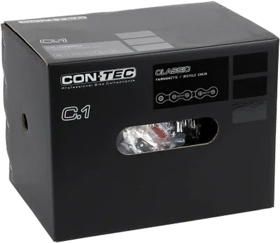 Imagen del producto de Contec, cadena para bicicleta, modelo C.1, para una sola velocidad, 1/2 x 1/8, 30 metros, color /plateado, en caja