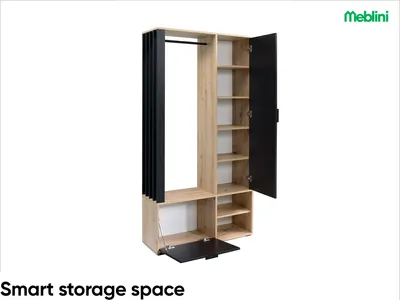 Produktbild von MEBLINI Garderobenschrank Flur mit Spiegel - Garderobe Schrank - Flurgarderobe schmal - Garderobe Flur Möbel Set - Flurschrank hoch - MILANO - 100x33x190cm R/L - Artisan Eiche